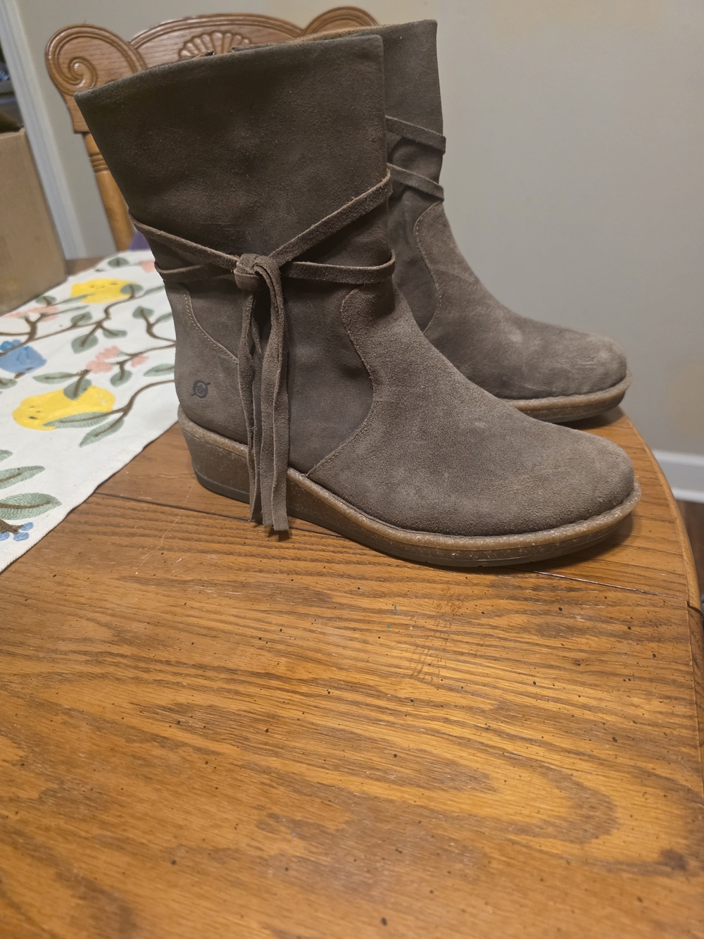 Born Taupe Suede Wrap-Tie Ankle Boots